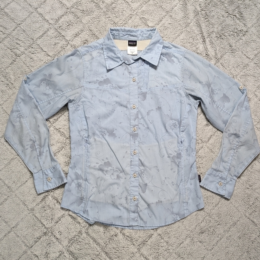 Patagonia Shirt Women's 2 Blue Coastal Bombay Mirage Island Hopper Long Sleeve